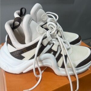 Louis Vuitton White and Brown Sneakers